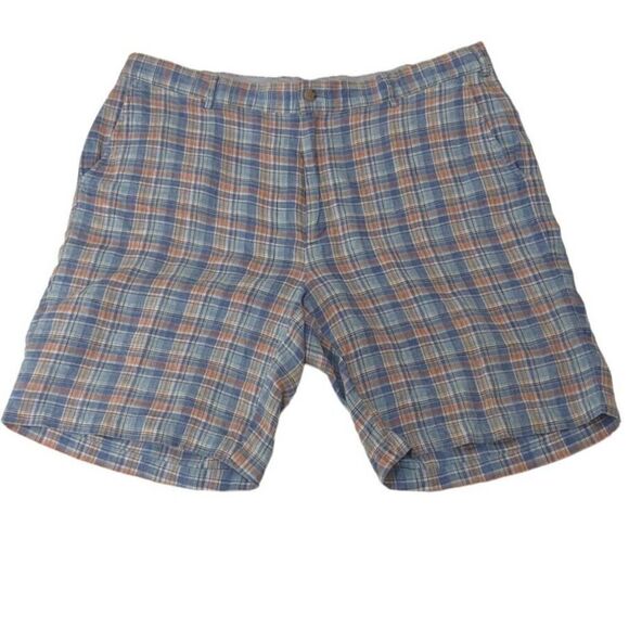 Peter Millar Seaside Madras Blue Plaid Linen Shorts Size‎ 36 Mens - Picture 1 of 7